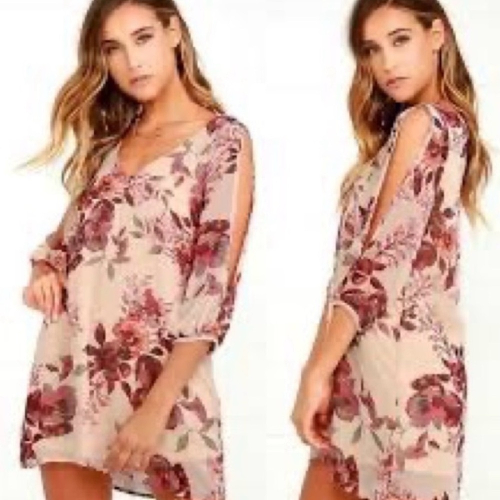Lulus Earth Tone “Shifting Dears” Floral Feminine Bohemian Shift Dress NWT - Picture 10 of 15